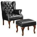 Roberts Button Tufted Back Accent Chair with Ottoman Black and Espresso - 5th Ave Furniture