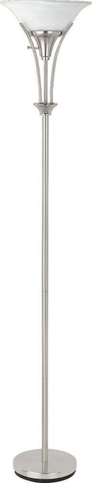 Archie Floor Lamp with Frosted Ribbed Shade Brushed Steel - 5th Ave Furniture