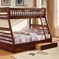 California II Cherry Twin/Full Bunk Bed w/ 2 Drawers Cherry, Walnut, Grey, &Oak