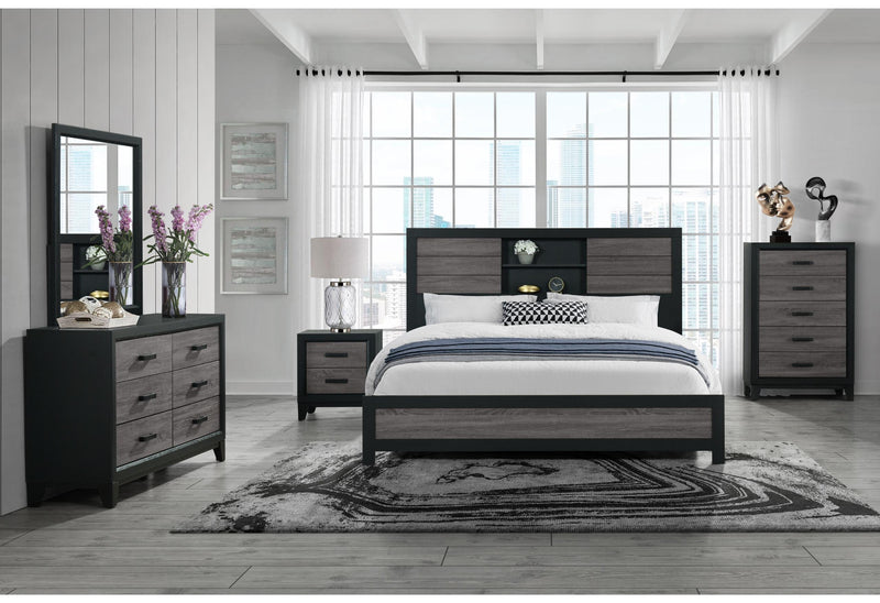 LISBON GREY/BLACK BOOKCASE QUEEN BED GROUP image