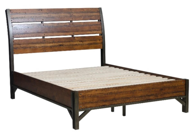 Homelegance Holverson Queen Platform Bed in Rustic Brown & Gunmetal 1715-1*