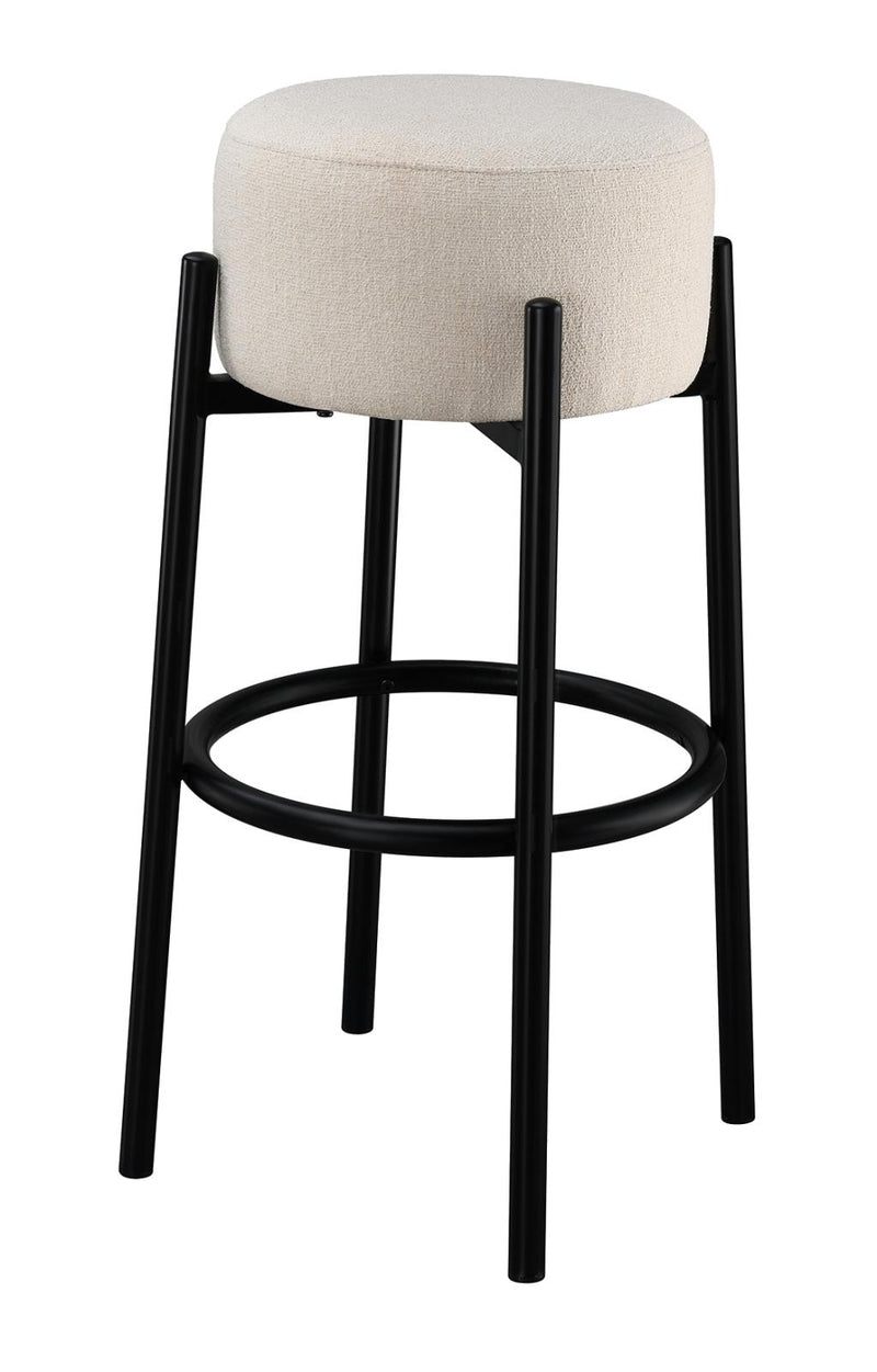 Leonard Upholstered Backless Round Stools White and Black (Set of 2) - 5th Ave Furniture