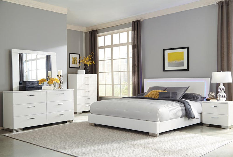 Felicity 5-piece California King Bedroom Set with LED Headboard Glossy White - 5th Ave Furniture