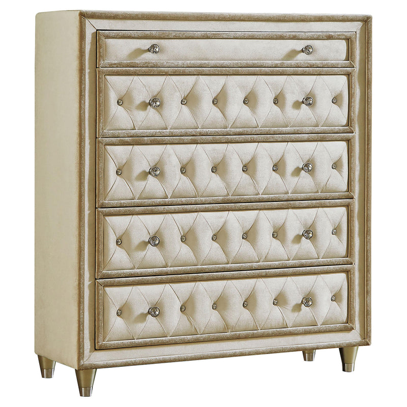 Antonella 5-drawer Upholstered Chest Ivory and Camel - 5th Ave Furniture