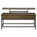 Byers Black Coffee Table with Hidden Storage Brown Oak and Sandy Black - 5th Ave Furniture