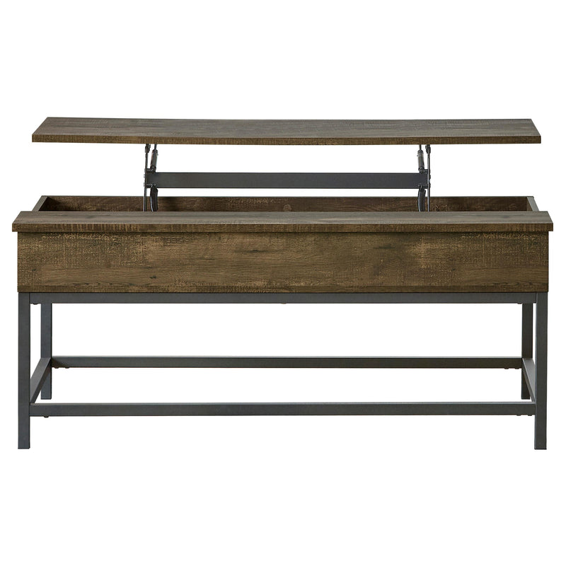 Byers Black Coffee Table with Hidden Storage Brown Oak and Sandy Black - 5th Ave Furniture