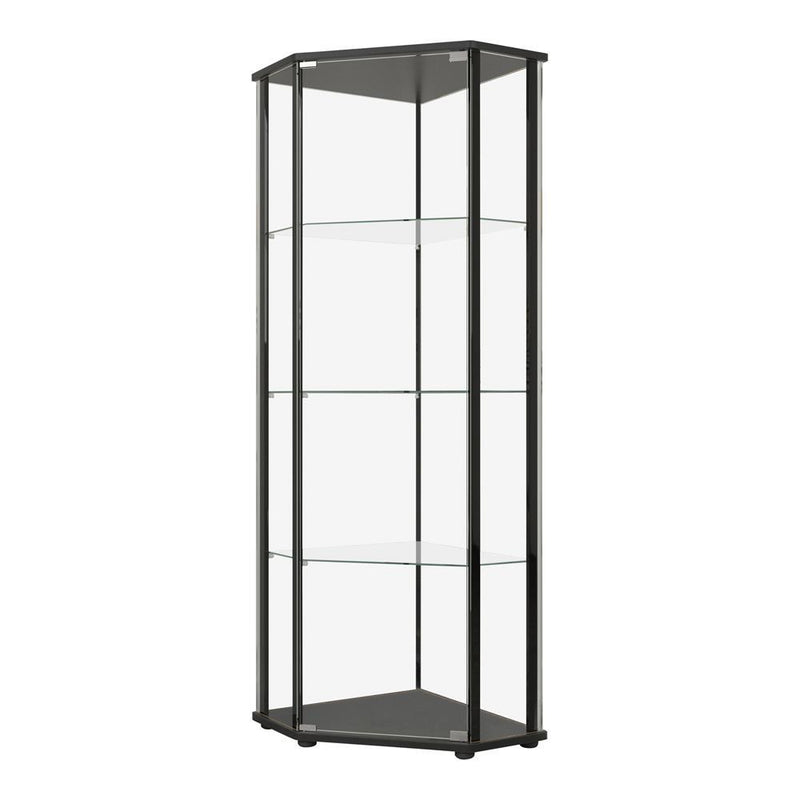 Zenobia Glass Shelf Curio Cabinet Clear and Black - 5th Ave Furniture