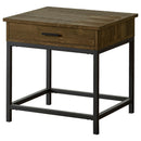Byers Square 1-drawer End Table Brown Oak and Sandy Black - 5th Ave Furniture