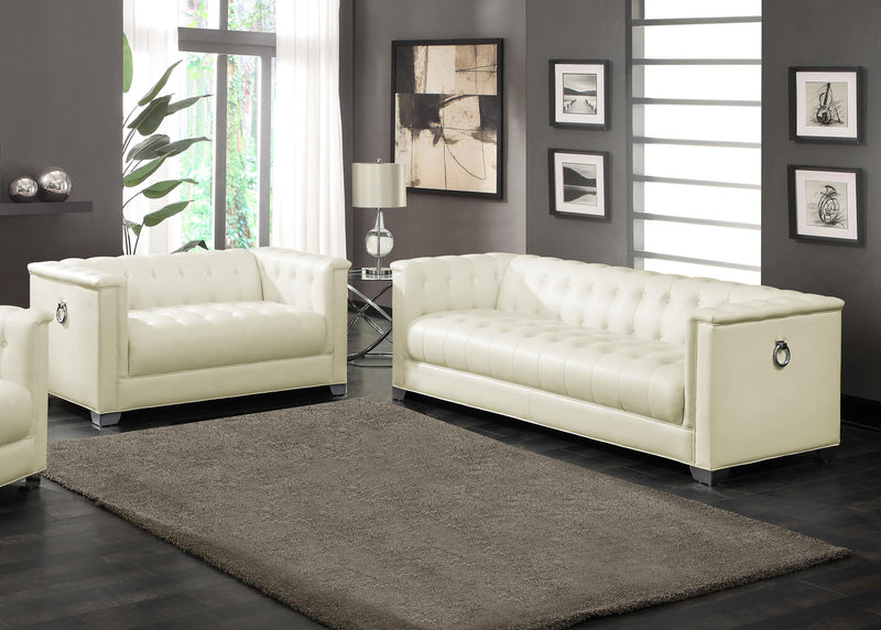 Chaviano 2-piece Upholstered Tufted Sofa Set Pearl White - 5th Ave Furniture