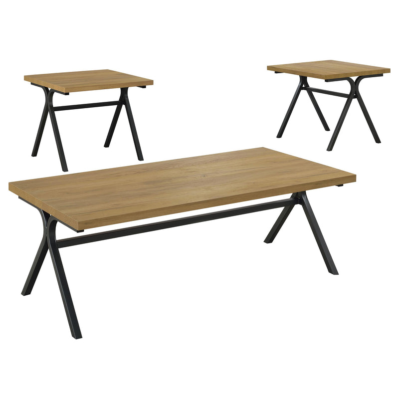 Colmar 3-piece Trestle Occasional Table Set Golden Oak and Gunmetal - 5th Ave Furniture