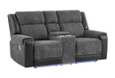 U5915 GREY/BLACK CONSOLE REC LOVESEAT W/IMMERSIVE SOUND & BLUE LED - 5th Ave Furniture