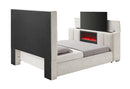 SERENITY CREMA KING BED WITH SPEAKER, TV LIFT AND FIREPLACE - 5th Ave Furniture