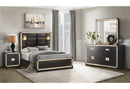 BLAKE BLACK/GOLD QUEEN BED WITH LAMPS, DRESSER, MIRROR, NIGHTSTAND - 5th Ave Furniture