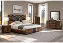 OPTIMUS BROWN/BLACK QUEEN BED, DRESSER, MIRROR AND NIGHTSTAND - 5th Ave Furniture