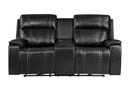 U8880 BLACK LEATHER POWER CONSOLE RECLINING LOVESEAT WITH COOLER - 5th Ave Furniture