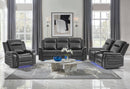 U8879 CHARCOAL PWR REC SOFA/PWR CON REC LOVESEAT/PWR REC W/LED & GL SS - 5th Ave Furniture
