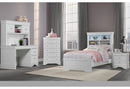 POMPEI METALLIC WHITE BOOKCASE TWIN BED, DRESSER, MIRROR & NS - 5th Ave Furniture