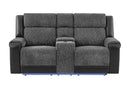 U5915 GREY/BLACK CONSOLE REC LOVESEAT W/IMMERSIVE SOUND & BLUE LED - 5th Ave Furniture