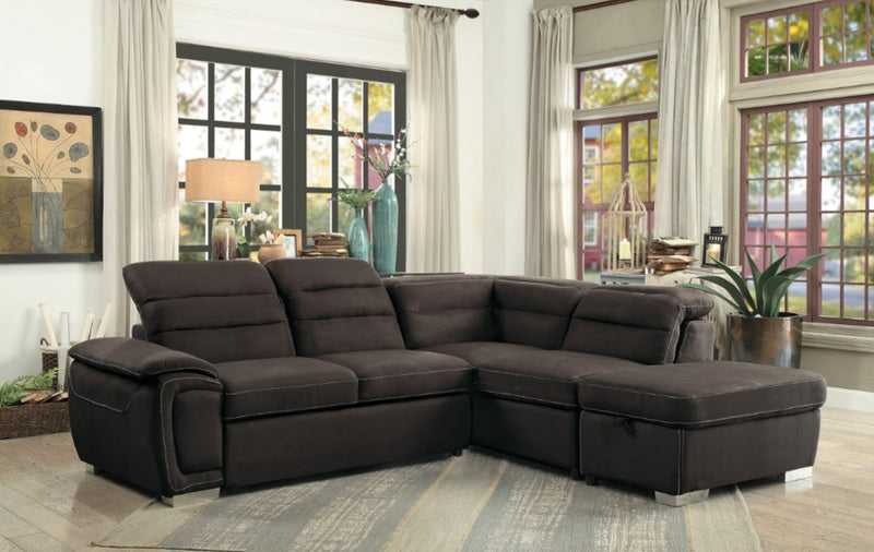 Homelegance Furniture Platina 3pc Sectional with Pull-Out  Bed and Storage Ottoman in Chocolate 8277CH* image