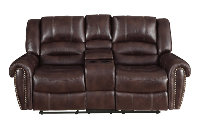 Homelegance Furniture Center Hill Double Glider Reclining Loveseat w/ Center Console in Saddle 9668NDB-2 image